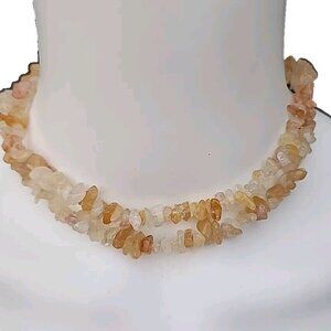 VTG November Birthstone Semi-Precious Golden Citrine Quartz Nugget Necklace 28"